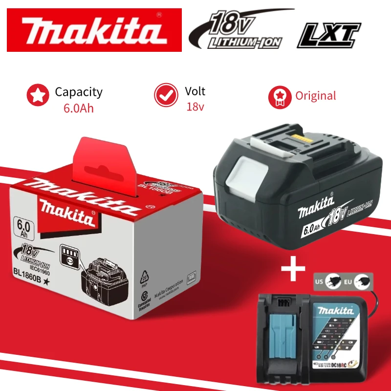 

Makita 18 v battery 6000mAh, Original Makita Replacement Battery, Compatible with All 18V Makita LXT Tools