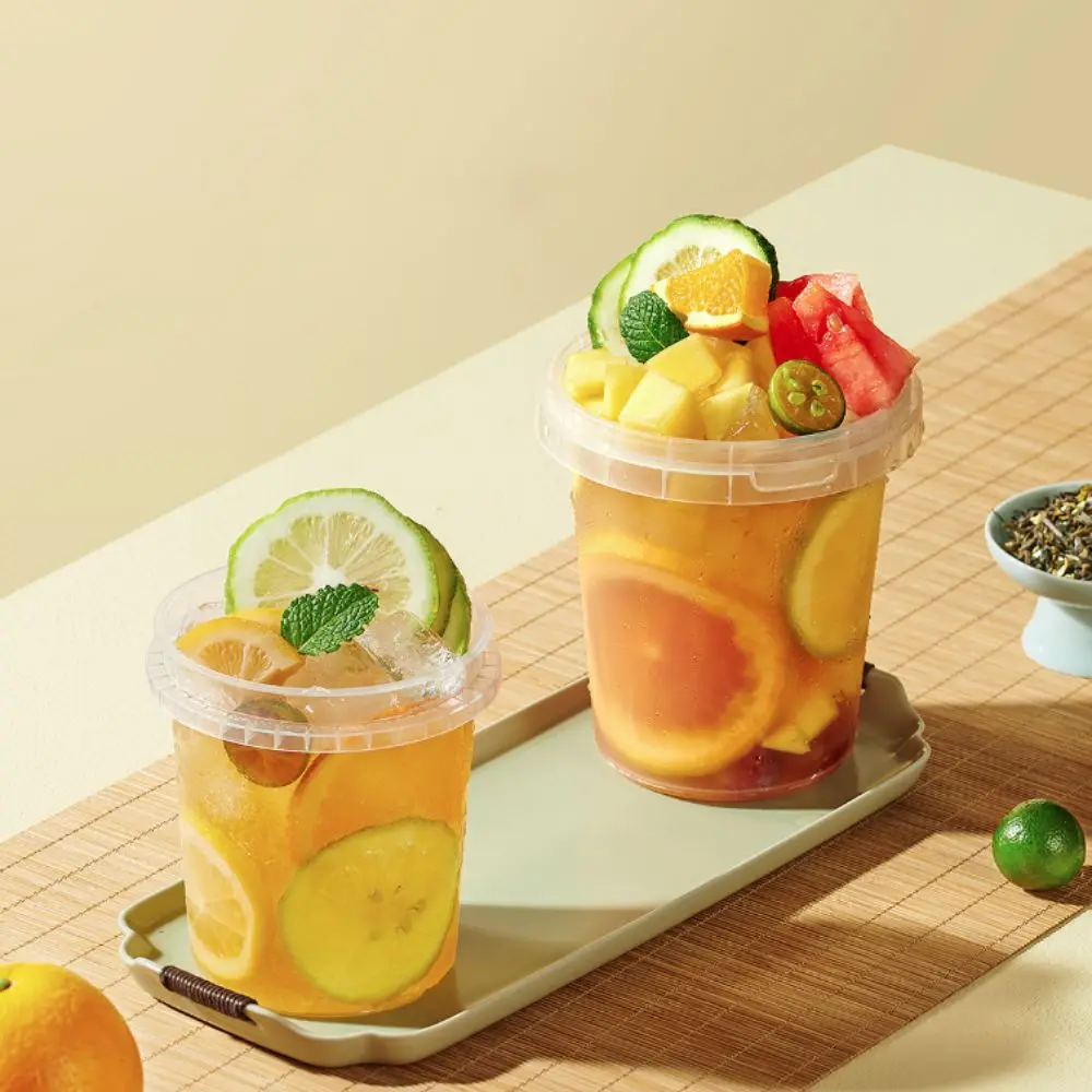 

10pcs 500/750/1000ml Milk Tea Bucket with Lid Food Grade Plastic Ice Cube Bucket Heat Resistant Large Capacity Food Storage Jar