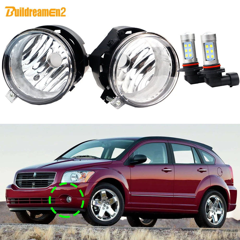 1 Pair Car Fog Light Assembly Lampshade + 21W White LED Bulbs For Dodge Caliber (Not fit SRT-4 Model) 2007 2008 2009