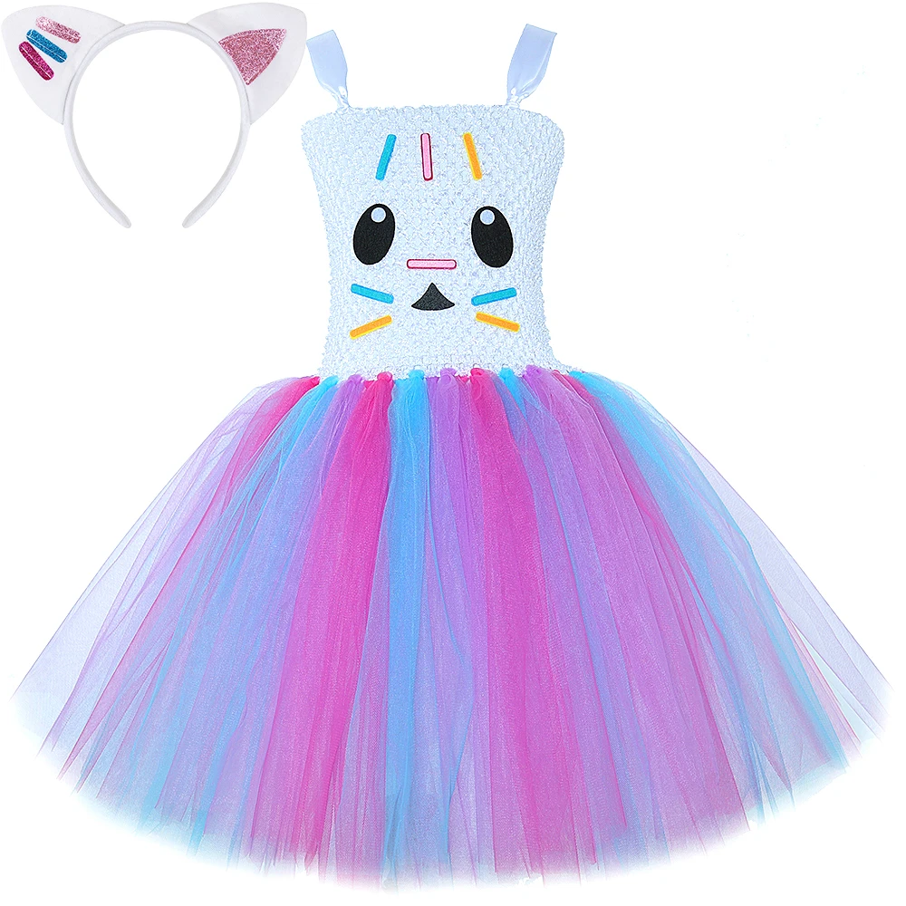 Cakey Cat Gabby Dollhouse Costume for Girls Fancy Tulle Tutu Dress Kids Halloween Birthday Party Cakey Cat Gabby Dollhouse Costume for Girls Fancy Tulle Tutu Dress Kids Halloween Birthday Party