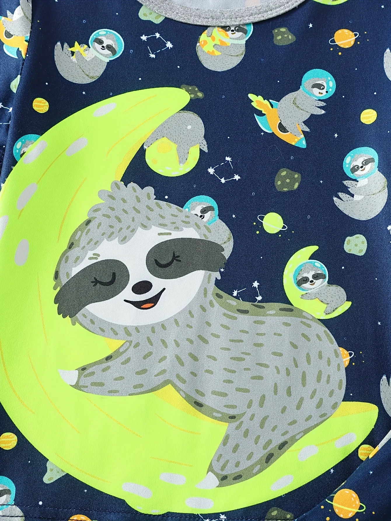 2 Children Boys Summer Neutral Glow Lovely Sloth Moon Print + Glow-in-the-dark Sloth Full Print Trousers Home Clothing Set