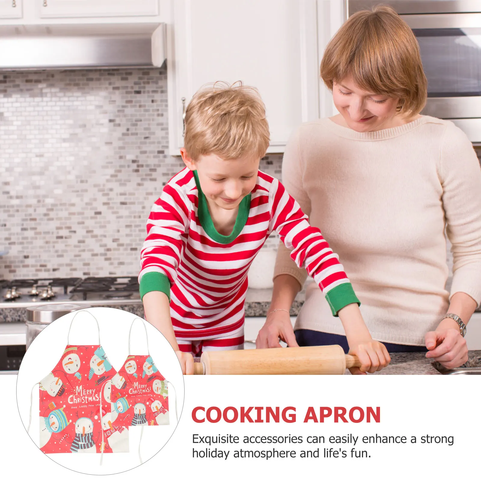 

2Pcs Parent Child Cotton Linen Aprons Cartoon Snowman Pattern Kitchen Cooking Festival Oil Resistant Comfortable Polyester Apron