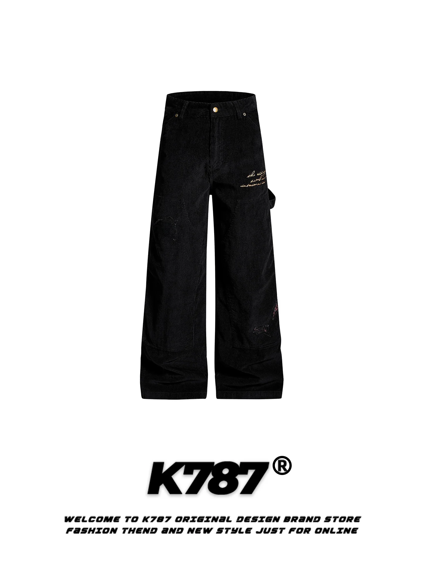 

Брюки K787 в американском ретро-стиле с леопардовым принтом, из вельвета, прямого кроя, повседневные, с высокой талией, широкие, длинные, для мужчин и женщин