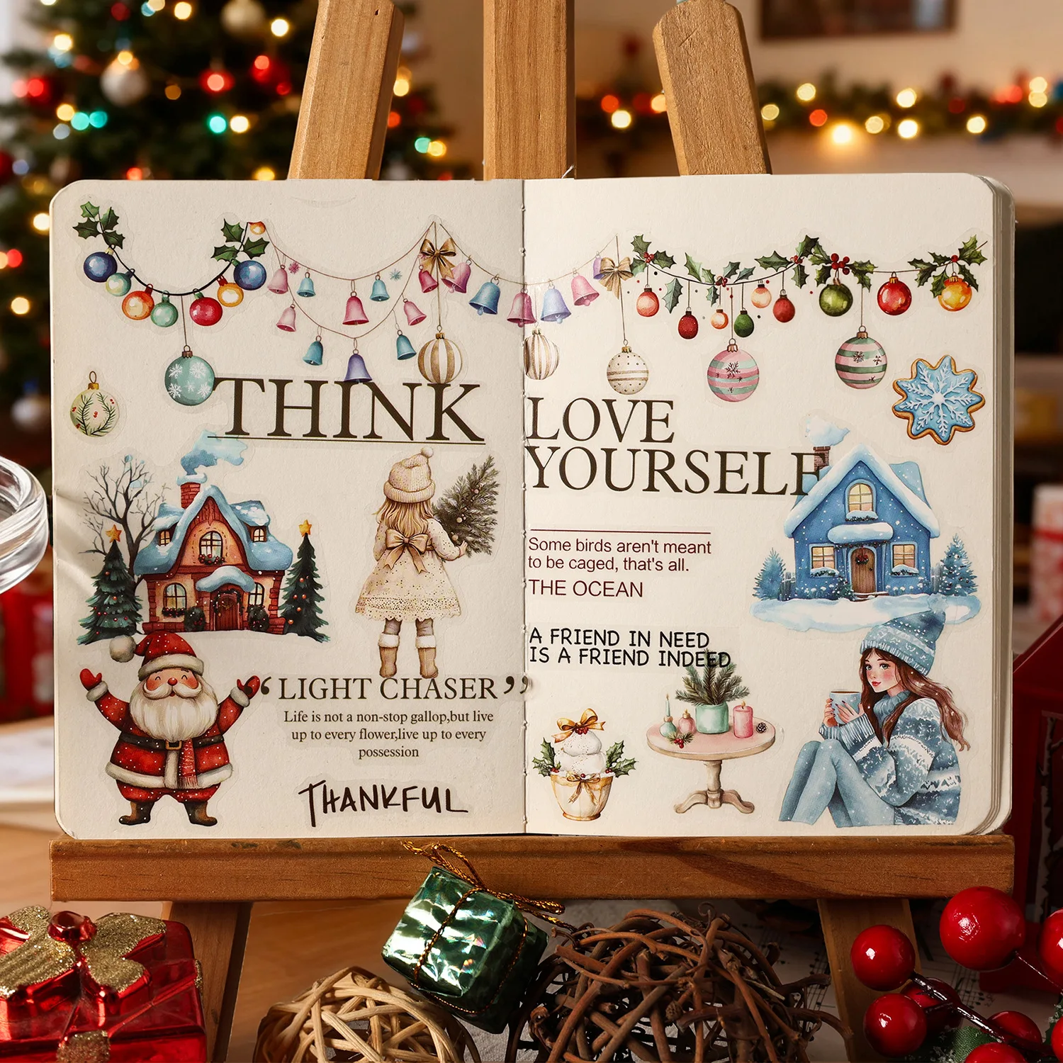 6 أوراق عيد الميلاد سلسلة ملصق حزمة DIY ألبوم القرطاسية الزخرفية مذكرات كأس دفتر الهاتف المحمول سكرابوكينغ الإمدادات