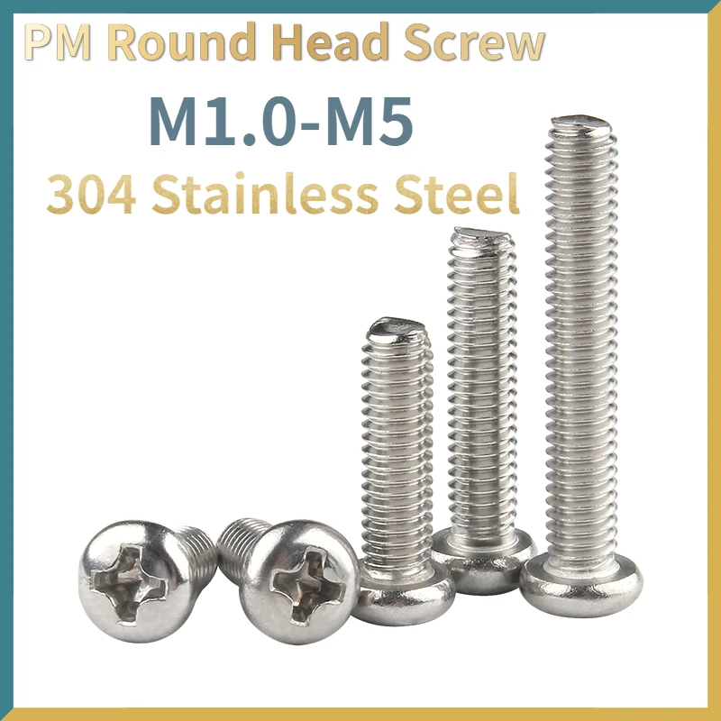 200/ 100/ 50pcs 304 Stainless Steel Phillips Cross Recessed Pan Head Screws DIN7985 M1 M1.2 M1.4 M1.6 M1.7 M2 M2.5 M3 M3.5 M4 M5