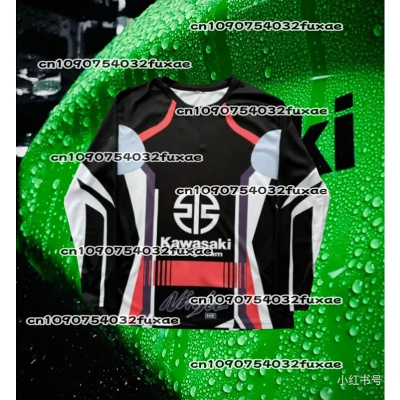 

Мотоциклетная футболка Kawasaki, новая футболка Kawasaki, летняя футболка для верховой езды, солнцезащитный крем, быстросохнущая, впитывающая пот, футболка с длинным рукавом