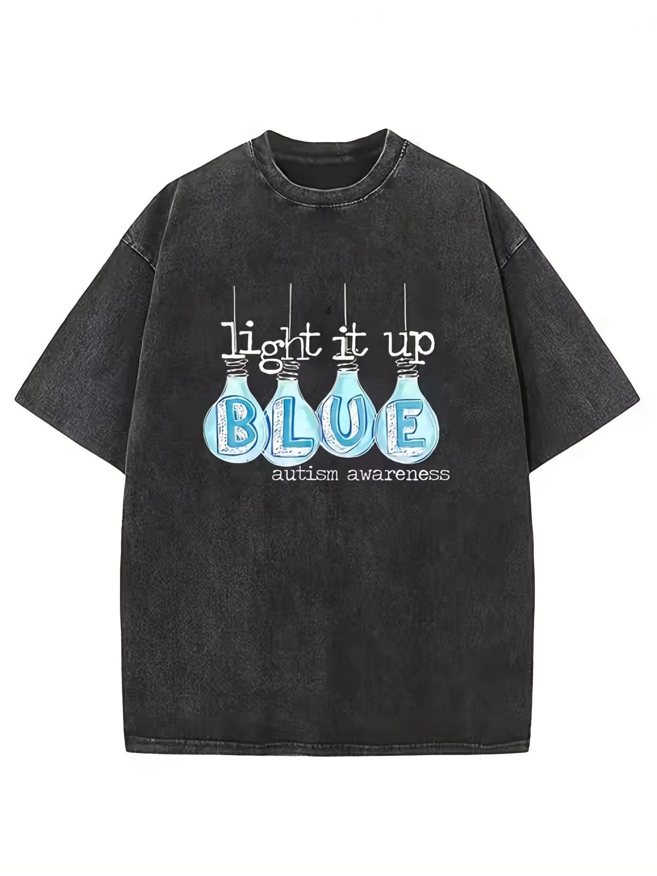 2026 Trendy Retro Vintage Light Bulb Print Men's Washed Short-Sleeve T-Shirt 