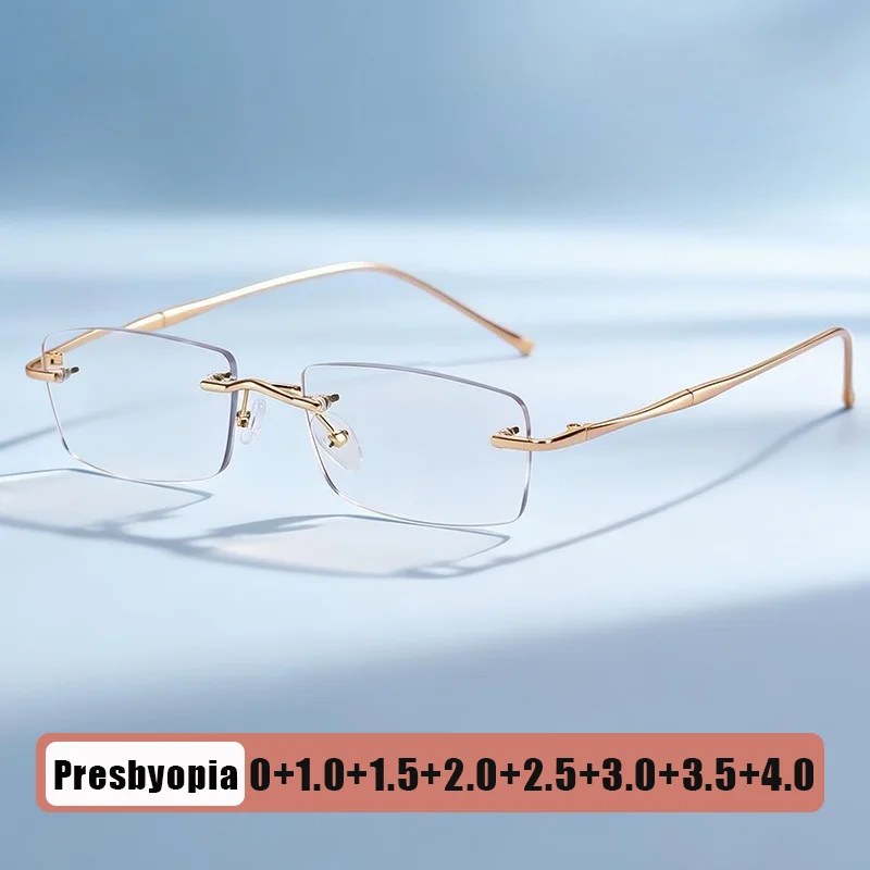

Women's INS Style Ultra-Lightweight Metal Frameless Presbyopia Glasses Fashion Square-Frame Blue Light Blocking Reading Glasses