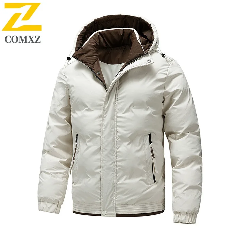 

COMXZ 2025 Mens American Slim Hooded Thickened Cotton Winter Jacket Warm Tactics Waterproof and Windproof Outdoor Workweer Coat