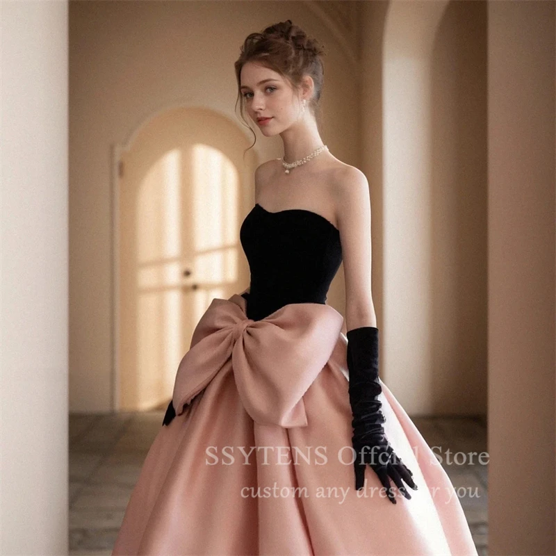 Ssytens elegant rosa eine Linie Ballkleider für Hochzeits feier ärmellose Schleife Prinzessin Frauen schwarz lange Quince anera Abendkleider