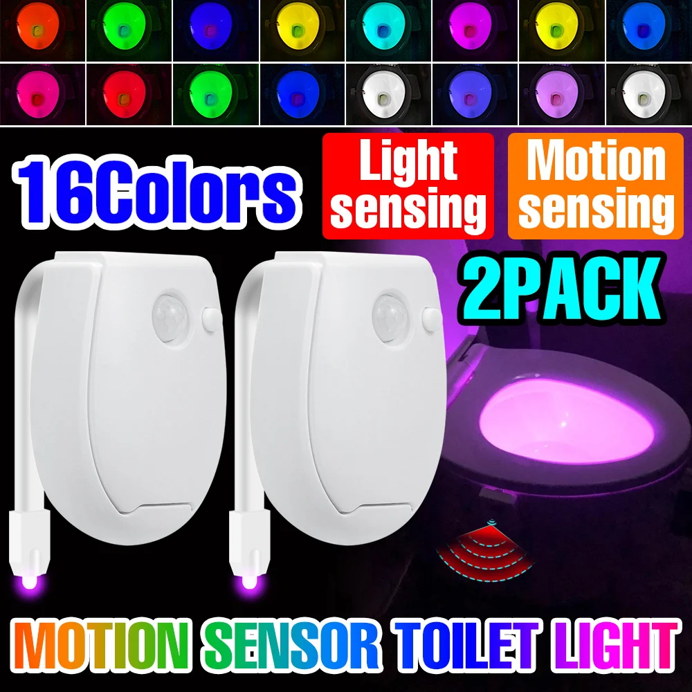 

2-Packs LED Toilet Lamp Smart Toilet Bowl Seat Backlight Nightlight PIR Motion Sensor 3 Modes Colors Bathroom Atmosphre Lighting
