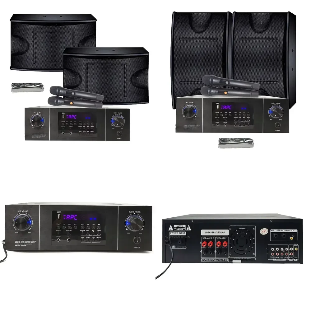 2-Channel Metal Home Karaoke Amplifier HiFi Sound USB AUX Inputs 400W + 200W Combo Set for 8 Inch Passive Speakers Two U