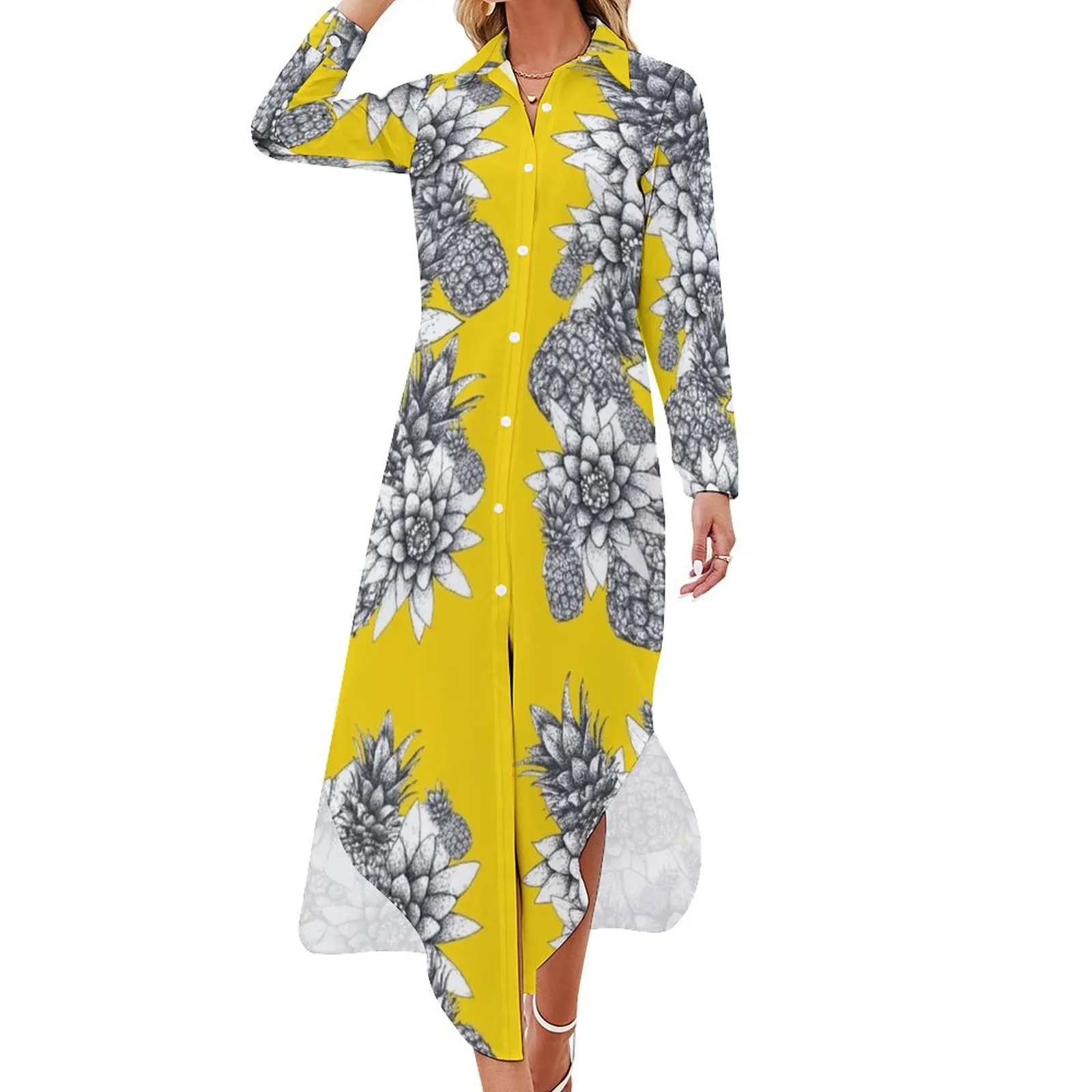 

Pineapples and Lilies Long Sleeved Shirt Dress women's summer dresses 2024 Beachwear clothes dress women elegant luxury