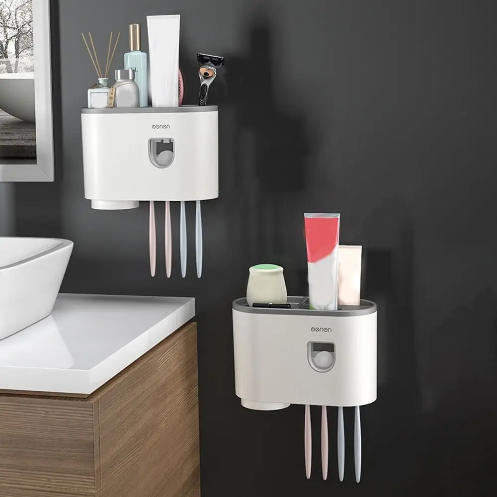

Plastic Automatic Toothpaste Dispenser Wall-Mounted Punch-Free Toothbrush Squeezer Holder Waterproof Single Cup