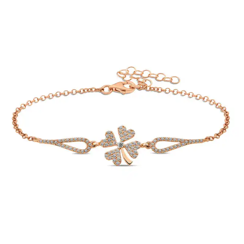 Silver Rose Clover Bracelet