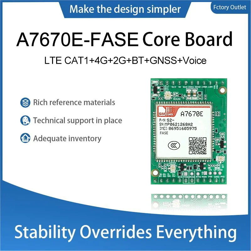 

SIMCOM A7670E-FASE Core Board LTE CAT1+4G+2G+BT+GNSS+Voice CC-MCore-A7670E-FASE module