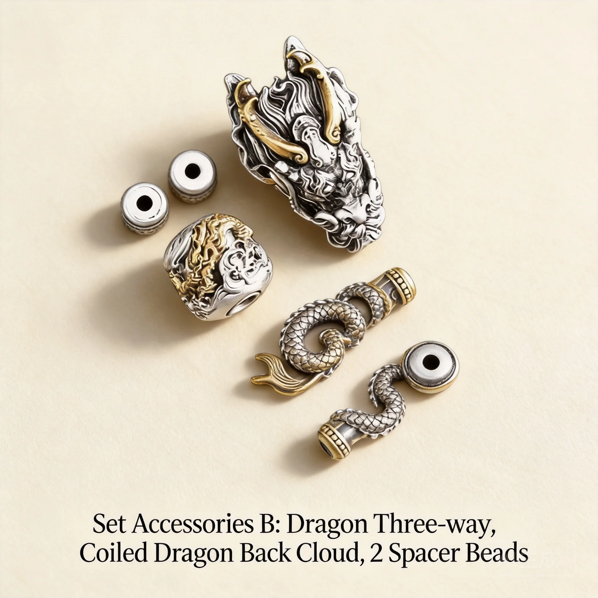Chinese Style Auspicious Dragon Tiger Three Way Connector Wealth Attracting Retro Spacer Beads For Diy Bracelet Necklace Jewelry