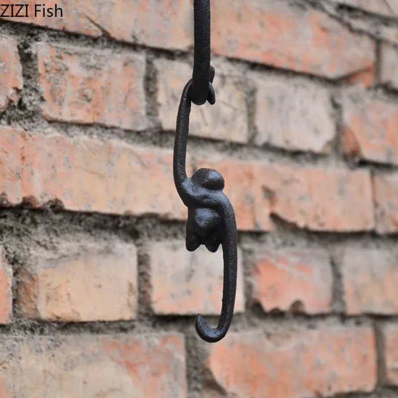 Vintage Monkey S Shape Hook Hanging Shelf Wall Hanging Cast Iron Decorative Hook Monkey Coat Rack Pastoral Outdoor Decoration