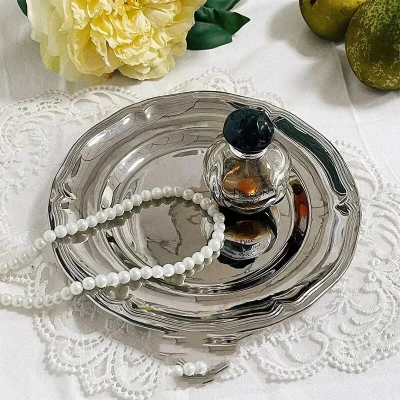 

Поднос для закусок, десерт, блюдо для фруктов, кружевная овальная тарелка в средневековом стиле, ретро, овальная тарелка из нержавеющей стали, ювелирные изделия, ювелирные изделия, косметическое хранение