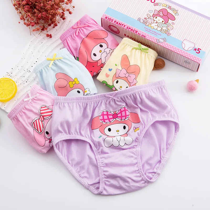 5Pcs My Melodys Children Briefs Kawaii Anime Kuromis Cinnamoroll Student Purified Cotton Breathable Antibacterial Underwear Girl