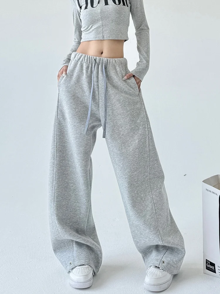 클래식 다용도 화이트 스포츠 팬츠 여성용 가을 신상 슬레 커프드 캐주얼 루즈 와이드 레그 팬츠