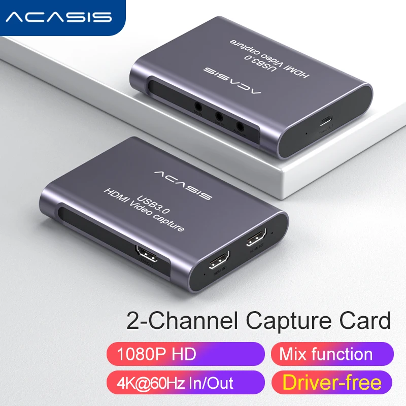 ACASIS Dual-Channel HD Video Capture Card 4K/60Hz 1080P/60Hz for IPad/Switch/PS5/Live Streaming/Game/Camera/Meeting