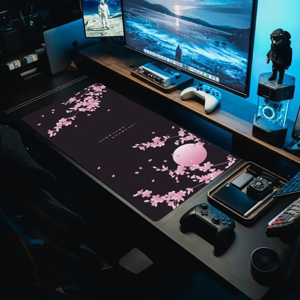 

Pink cherry on a black background and a full moon suitable for work and gaming and office mouse pad