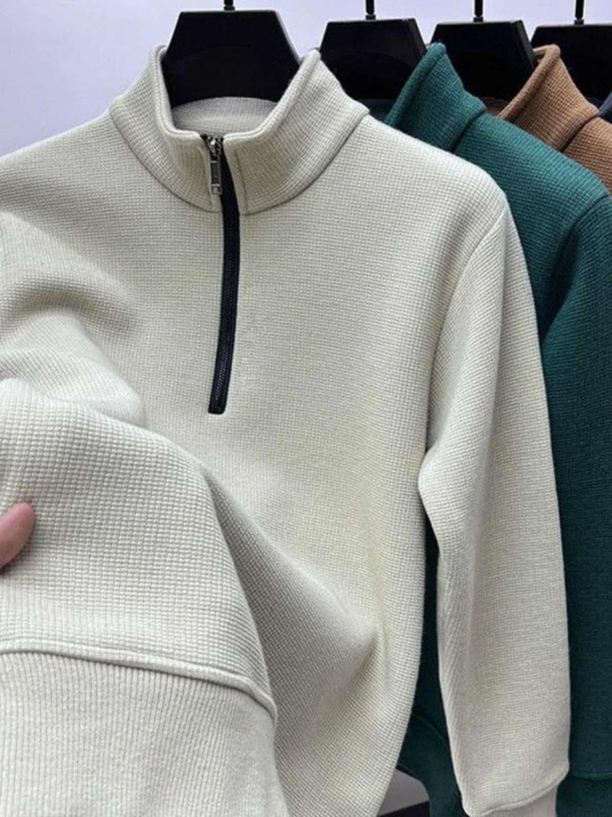 

Утепленная флисовая толстовка мужская зимняя с длинным рукавом, воротником-стойкой и молнией, модная городская свободная модель, ветрозащитная