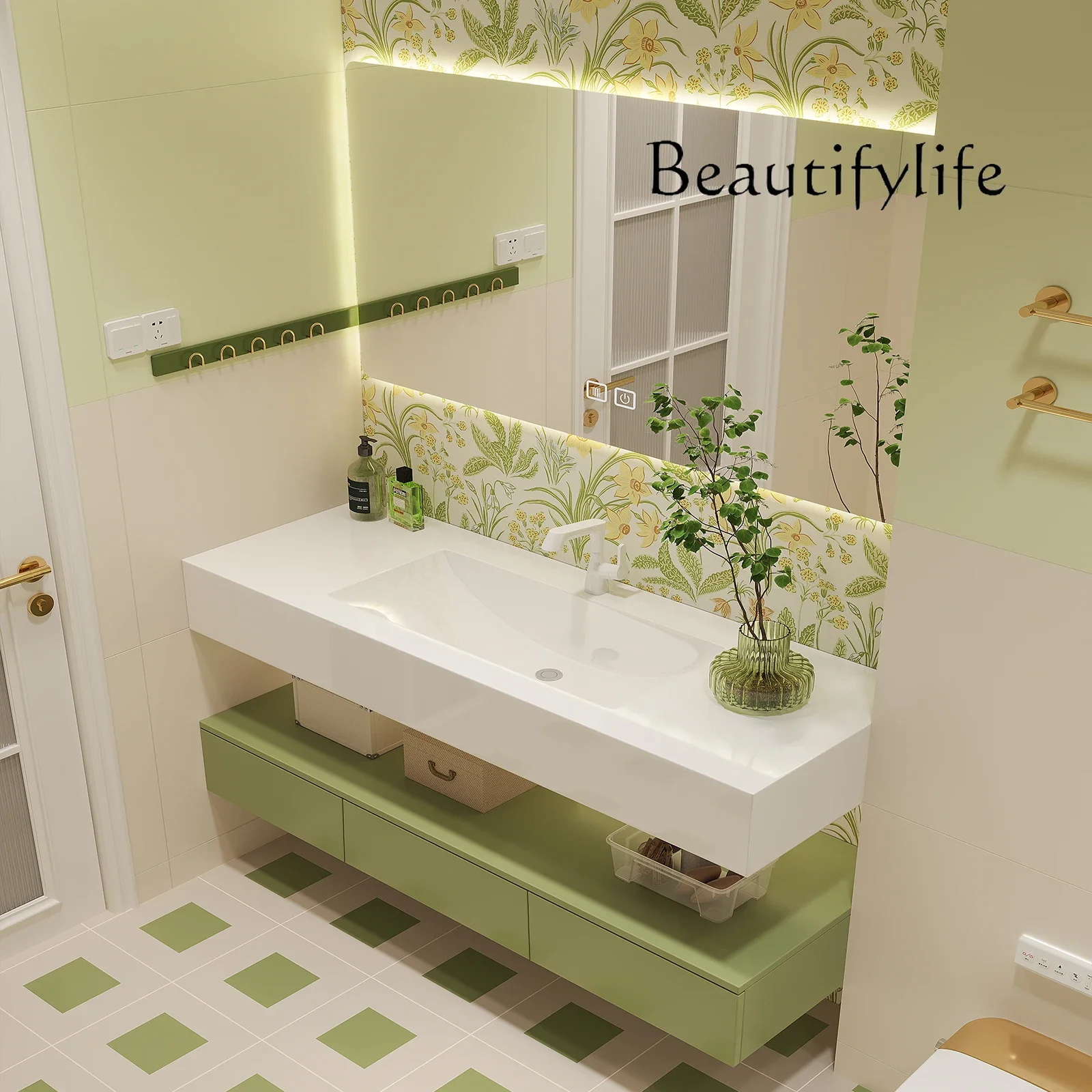 Lavabo entier sans couture à double couche, armoire HOCabinet française, plaque de pierre d'armoire