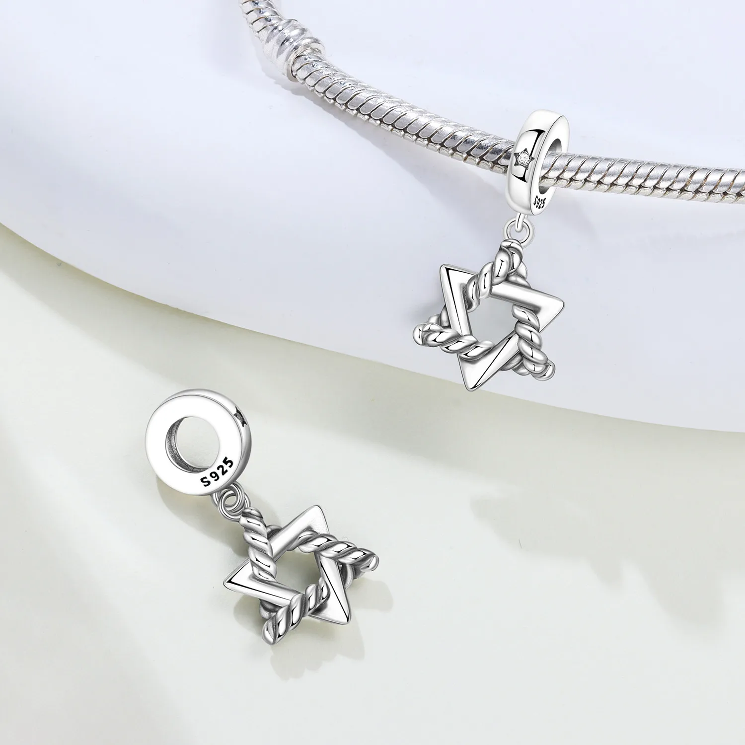 

PANPOKI 925 Sterling Silver Minimally Designed Stars Beads Original Pendants Bracelet Charm Jewelry Party DIY Trendy Gifts