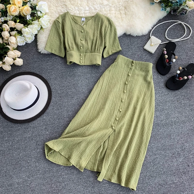 2023 Autumn New Women Two Piece Set Sexy Outfits Woman Clothes Fashion V Neck Crop Top + Slim A-line Long Skirts Suits 2 Pc Sets