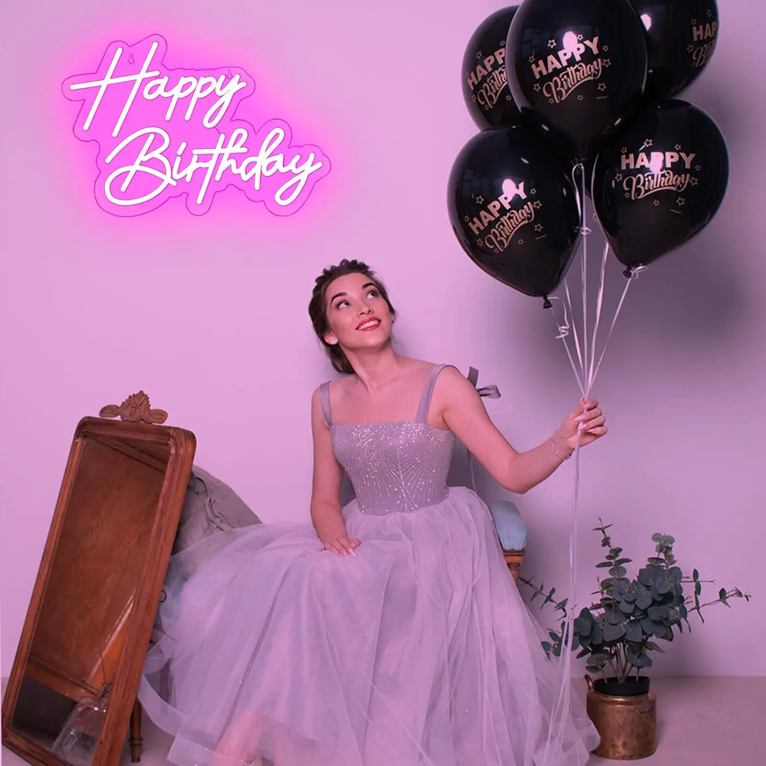 Happy Birthday Neon Sign for Wall Decor, Pink Led Neon Light Signs, Art Decoration Happy Birthday Neon Light Sign for All Birthd