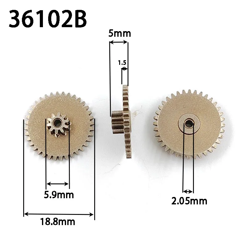 36102B Double Mold Gear 36T+10T 36 Tooth 0.5M 10Teeth 0.5M Hole 2mm Loose Fit Metal Pinion Toy Robot DIY Model