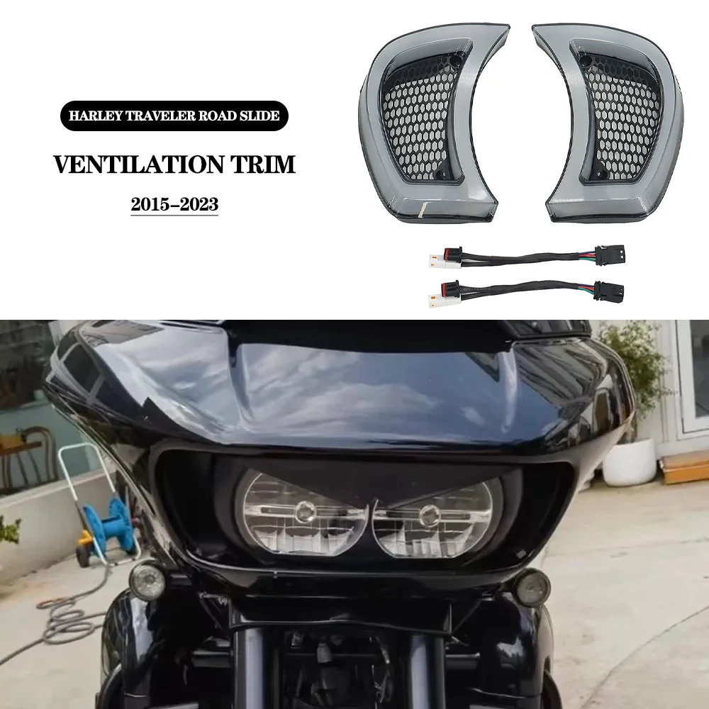 Motorcycle Smoke White Tracer Headlight Vent Accent LED Indicator Lights For Harley Road Glides 15-UP 2023 2022 2021 2020 NEW