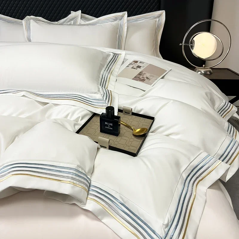 Bonenjoy Bed Linen Set Luxury Style Bedding Skin-friendly Bed Sheet Set Embroidery Duvet Cover Pillowcase with Bedsheet 이불세트