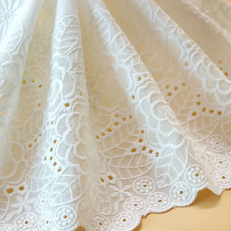 1 Yard Off White Cotton Embroidery Lace Ribbon Fabric Handmade Material DIY Garment Sewing Accessories 25CM Wide