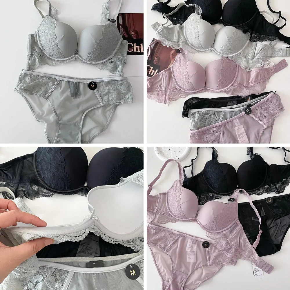 

Sexy Lace Bra & Panty Set for Small Breasts, Push Up Padded Underwear with Comfort Support