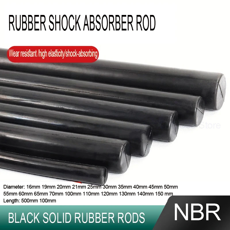 Haste redonda de borracha sólida de nylon, barra preta nbr, diâmetro 16mm 19mm 20mm 21mm 25mm 30mm 35mm-150mm, haste de amortecedor resistente ao desgaste, 1 peça
