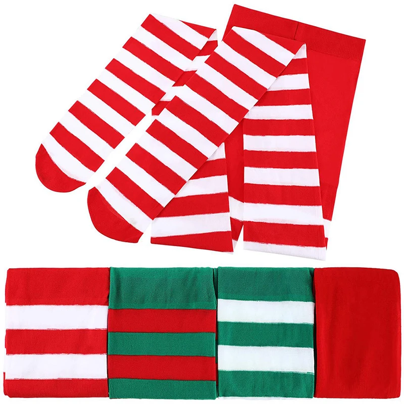 〔CC〕|Christmas Stockings Red Green Striped Pantyhose Stretch Leggings Party Costume Y2K Knit Knee-high Long Tights Socks