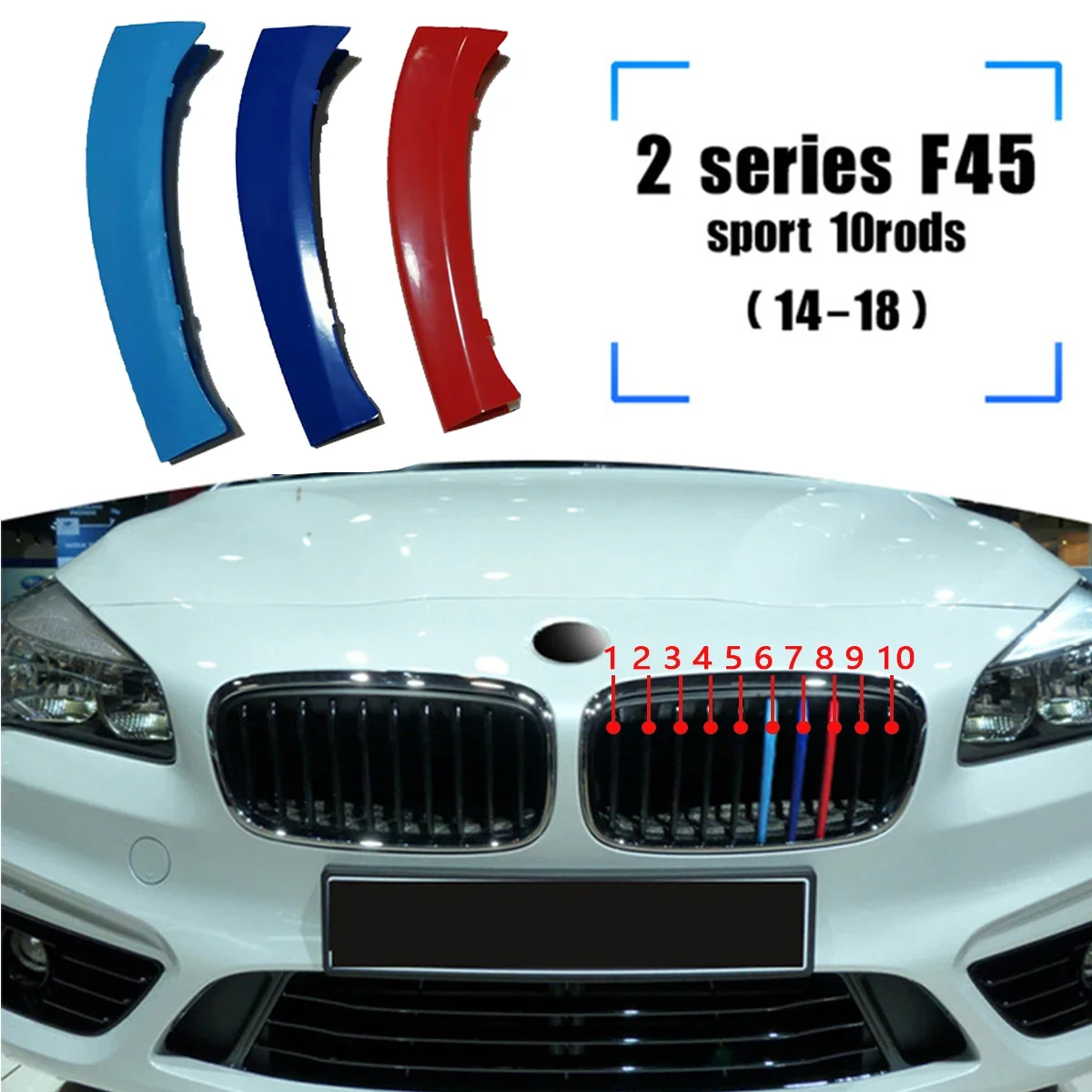 3Pcs ABS Car Racing Front Grille Trim Strips For BMW F22 F23 F45 F46 F44 2 Series 2014-2023 2024 M Power Grill Clip Accessories