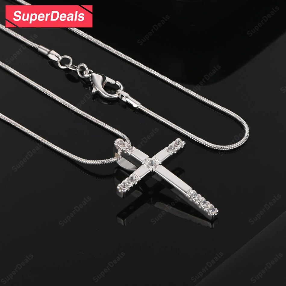 SuperDeals 925 فضة الصليب قلادة قلادة AAA الزركون النساء حفلة عيد ميلاد الرجال الكلاسيكية العصرية سحر غرامة مجوهرات