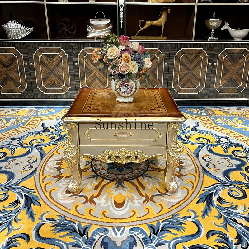 

French solid wood luxury living room sofa side coffee table, villa small apartment side table