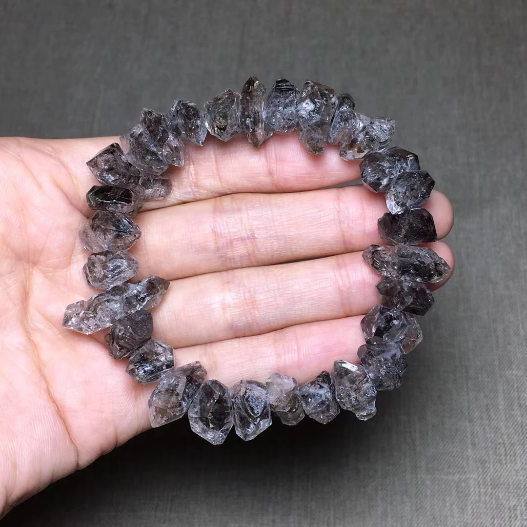 

Natural Black Rutilated Quartz Herkimer Diamond Bracelet Faceted Clear Beads 11*15mm Woman Man Jewelry AAAAAAA