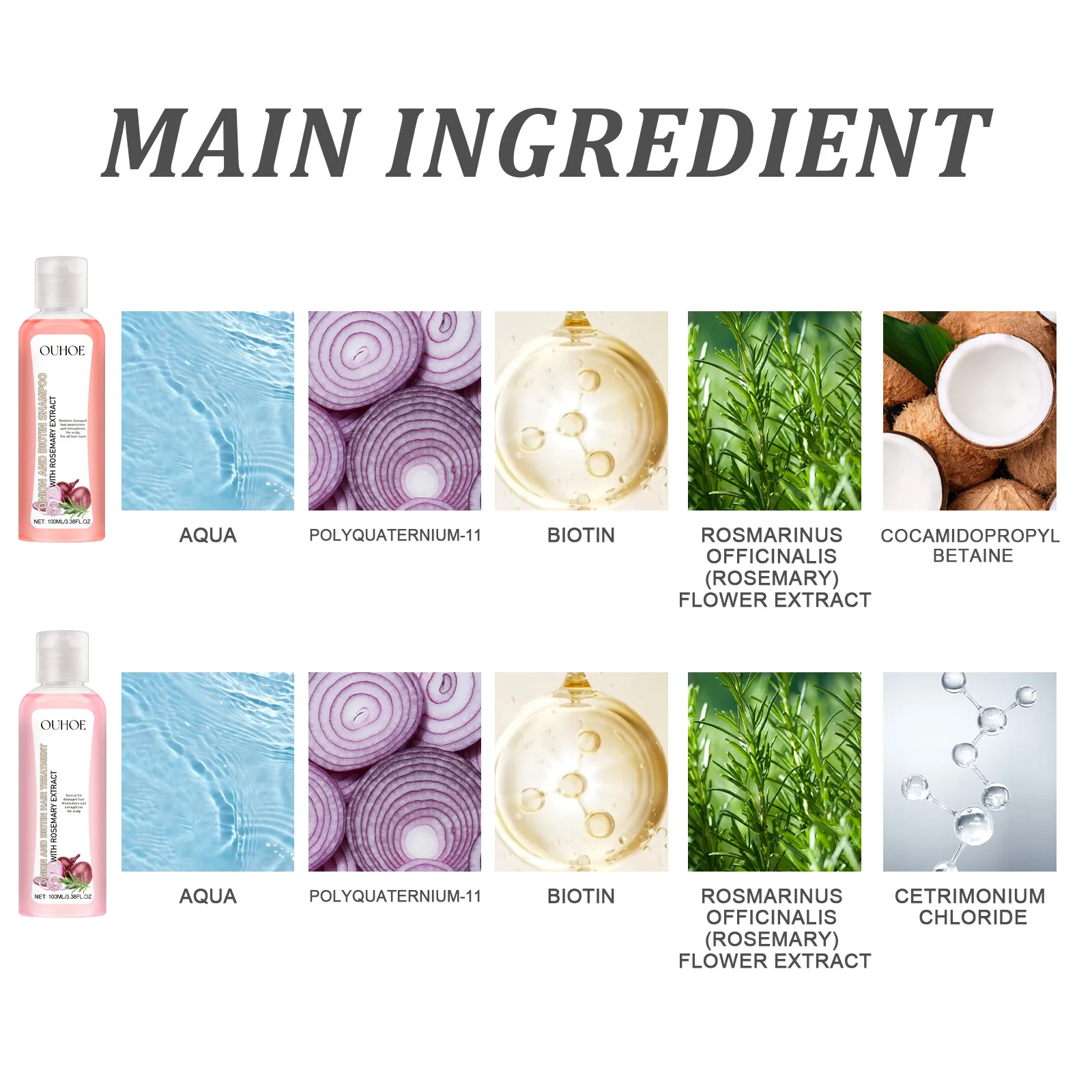 Onion Biotin Rosemary Hair Care Set Shampoo & Treatment Reduce Hair Loss Strengthen Roots Promote Hair Growth Nourish Scalp