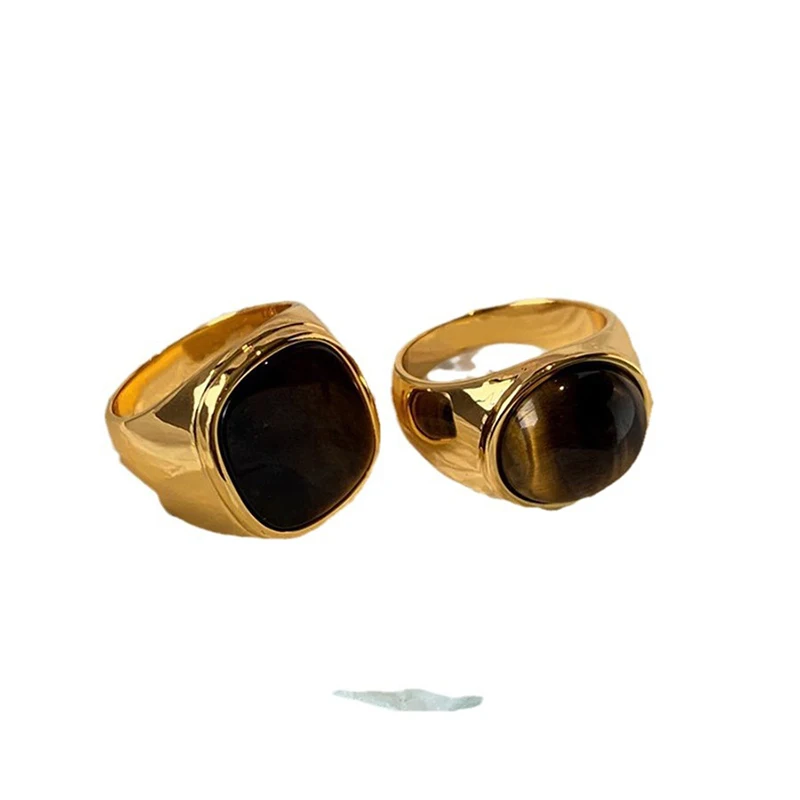 Foxanry Gold Color Tiger\'s Eye Rings For Women Couples Creative Personality Vintage Simple New Fashion Birthday Jewelry Gifts