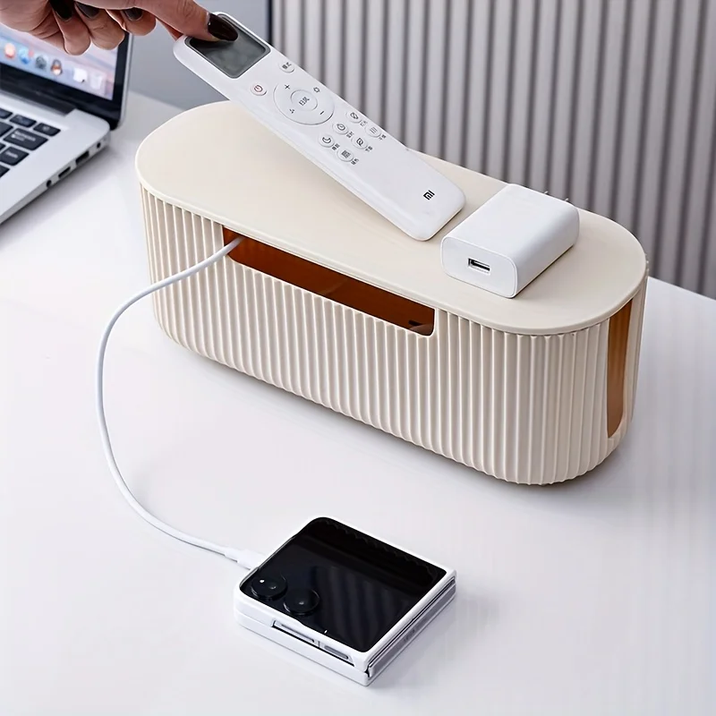 Scatola per cavi satinata, nascondere prese multiple e cavi. Durevole, sicuro per animali domestici, facile montaggio. Organizzare la tua scrivania e la casa!