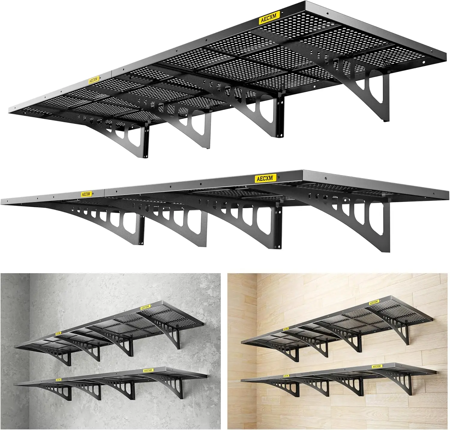 

4Pack-2X3Ft Garage Storage Wall Shelves Garage Storage Rack Shelves Heavy Duty Sturdy Wall Shelves (Black)