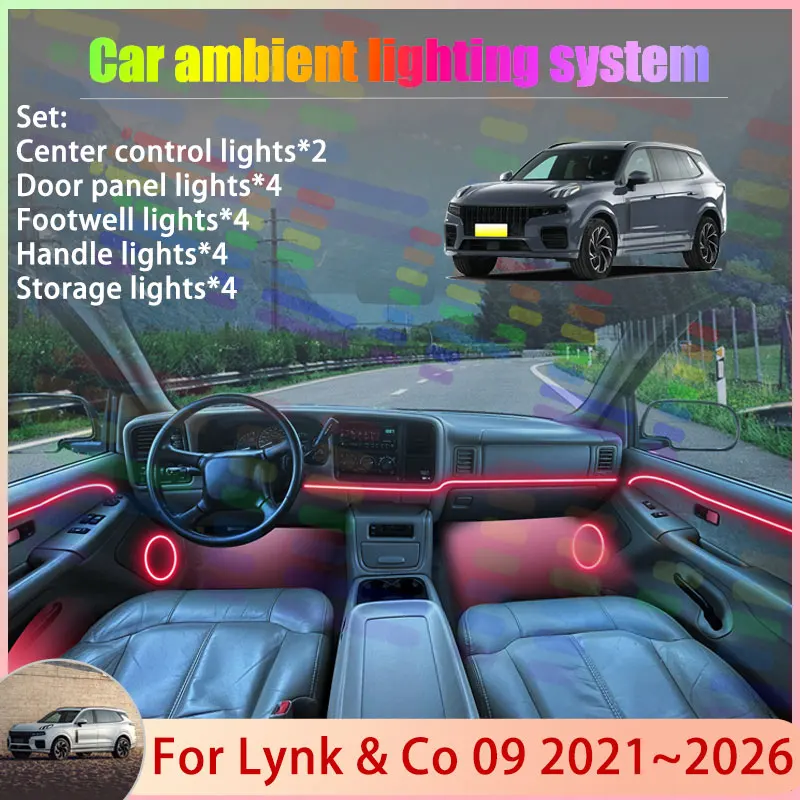 

Для Lynk & Co 09 2021 ~ 2026 Nordcross 001 EX11 SUV 2/24 в 1 автомобильная атмосферная лампа RGB абажур ансамбль стример атмосферный набор