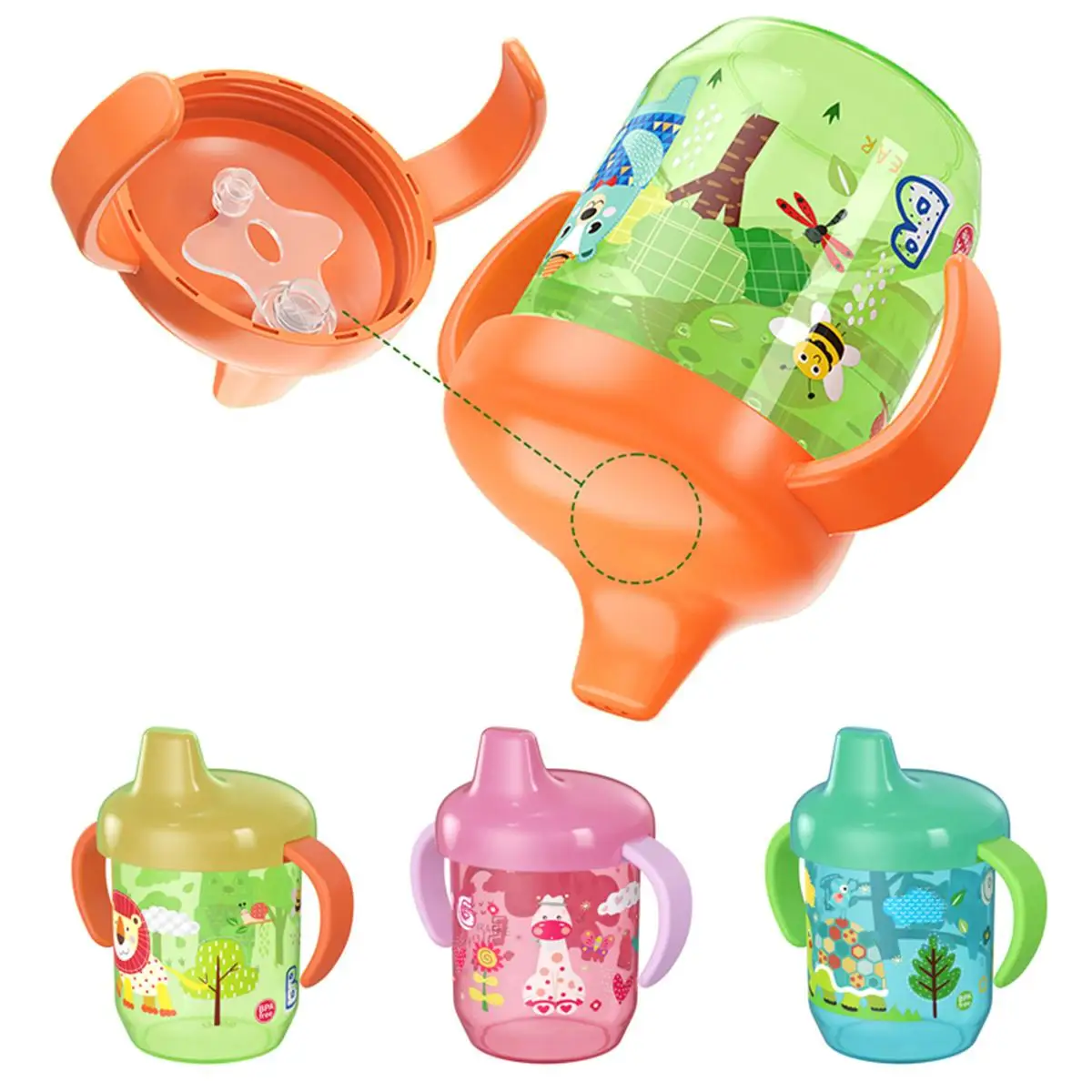 

New Baby Learning Drinking Cup with Double Handle 260ml Flip Lid Leakproof Infants Water Cups Bottle Water Cup with Lid