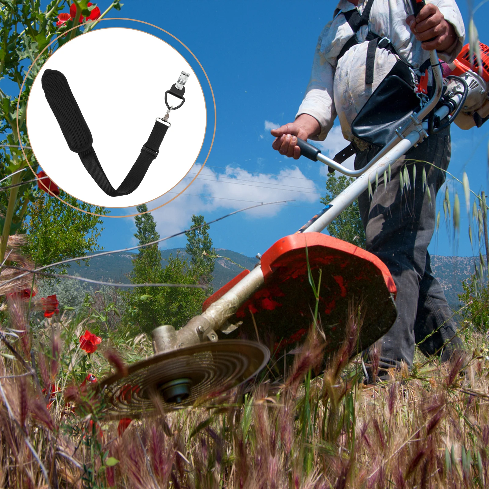 Lawn Mower Shoulder Strap Padded Belt Fabric Harness Garden Tool Accessory Stainless Safe Durable Practical Design Distributed